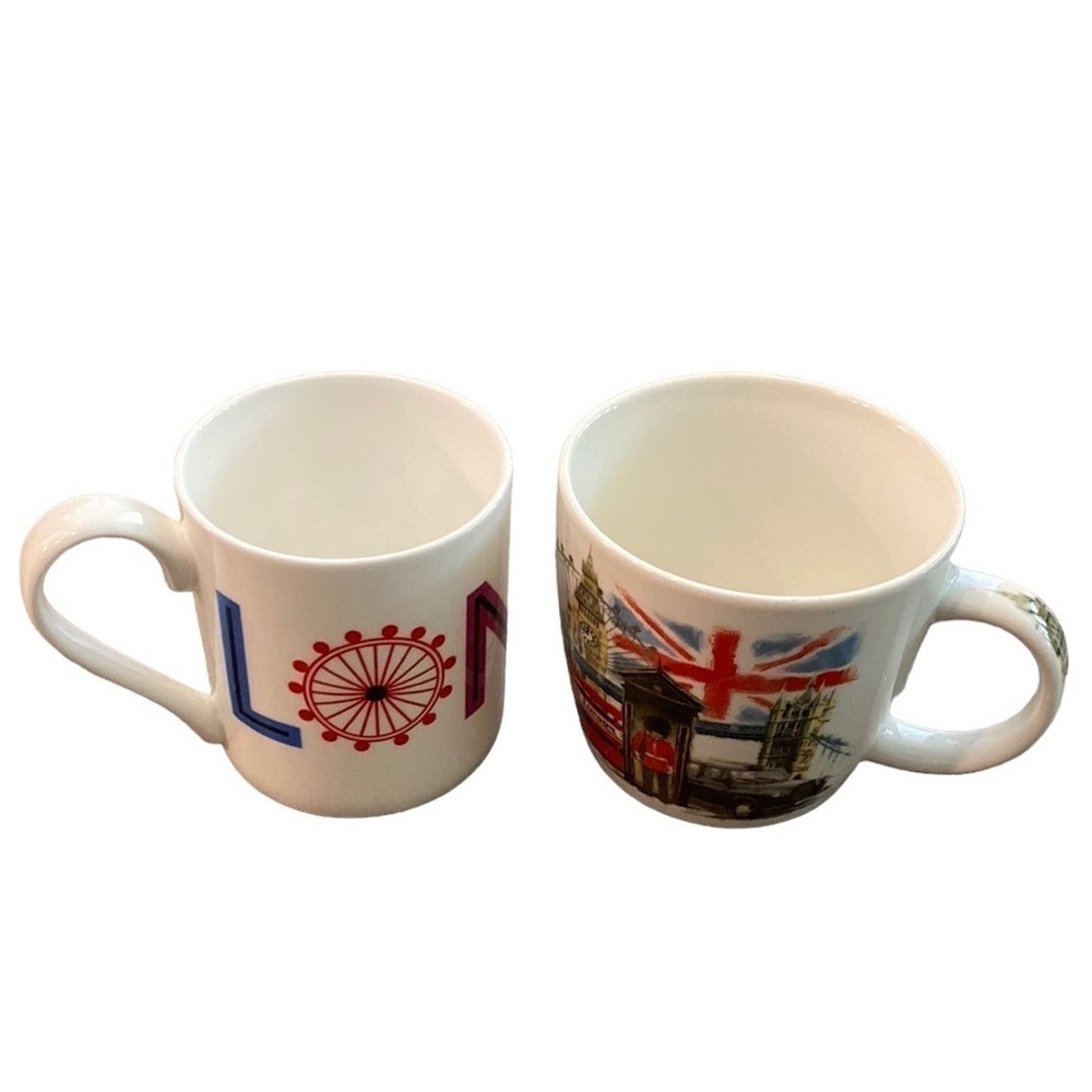 London Themed Ceramic and Bone China Red Blue Coffee Tea Cup Mug Set of 2 New
